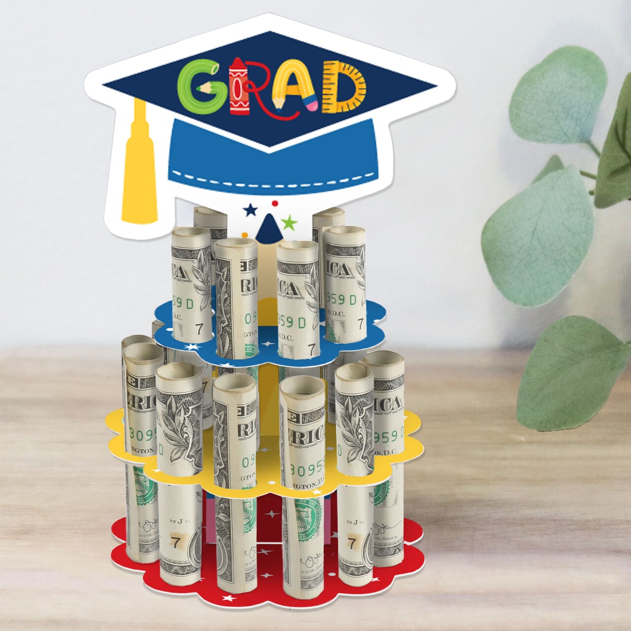 Big Dot of Happiness Kindergarten Grad - DIY 4K Preschool Kids Graduation Party Money Holder Gift - Cash Cake